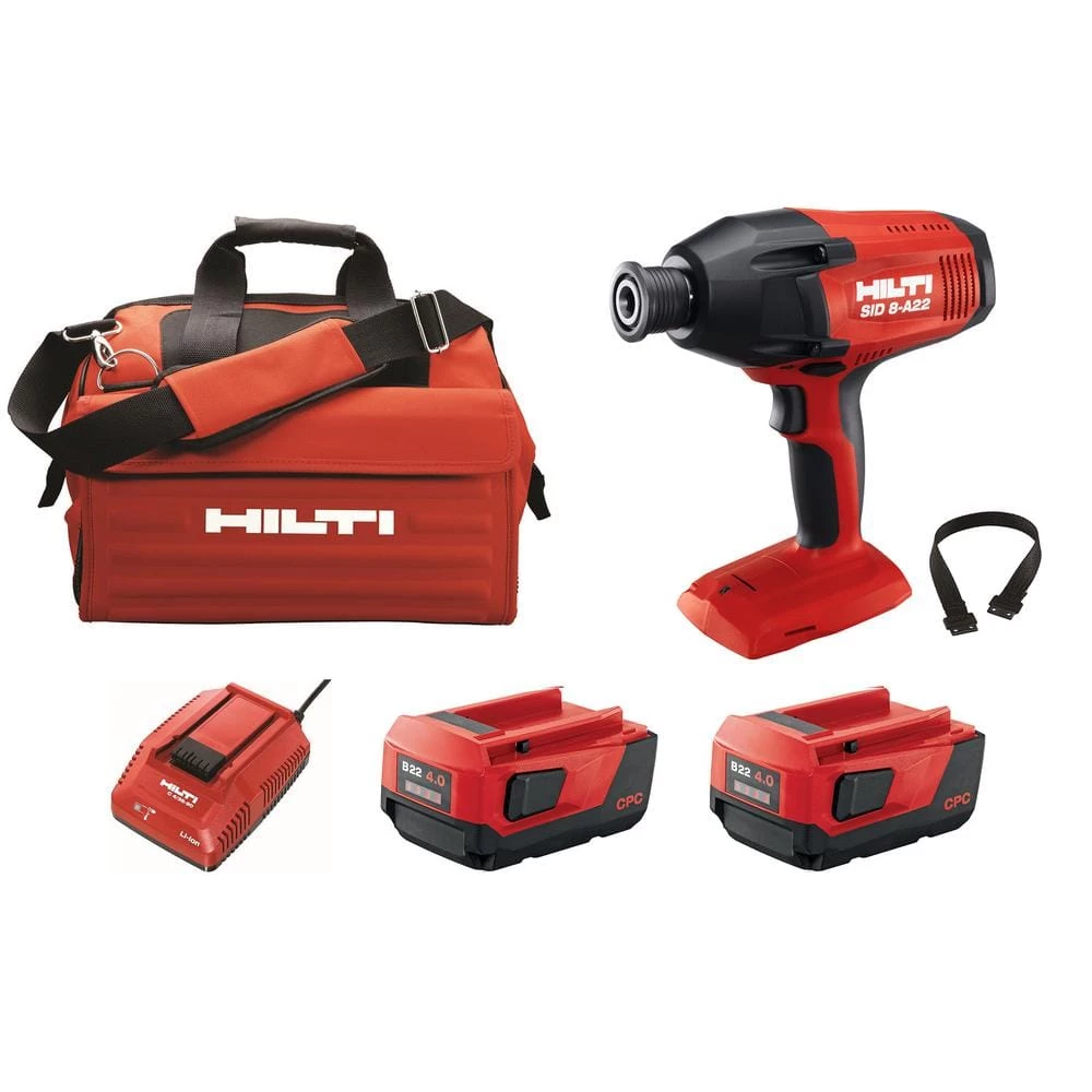 Hilti 22-Volt SID 8 Lithium-Ion Cordless 7/16 in. Hex Impact Driver Kit with Two 4.0 Ah Batteries, Charger and Strap 3 Hilti 22-Volt SID 8 Lithium-Ion Cordless 7/16 in. Hex Impact Driver Kit with Two 4.0 Ah Batteries, Charger and Strap