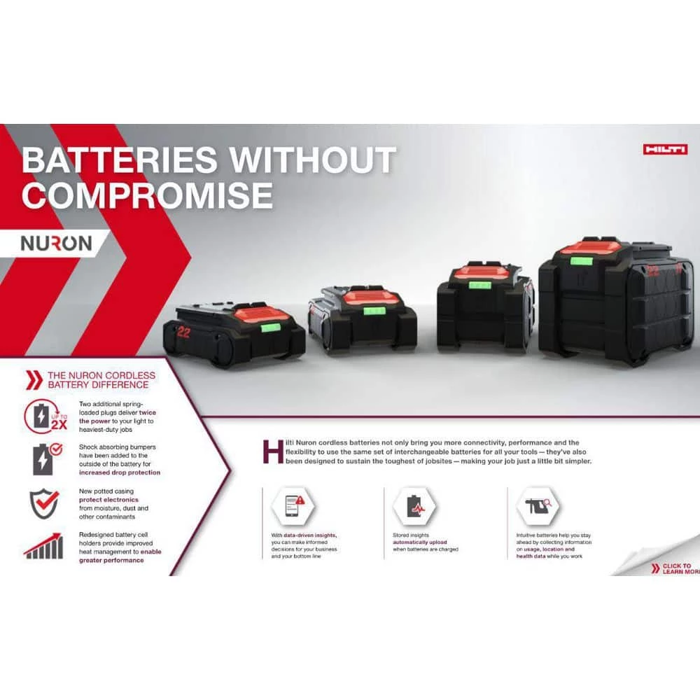 Hilti 22-Volt Lithium-ion NURON B 22-255 Watt Hours Advanced Compact High Performance Battery Pack for Cordless Nuron Tools 7 Hilti 22-Volt Lithium-ion NURON B 22-255 Watt Hours Advanced Compact High Performance Battery Pack for Cordless Nuron Tools - Image 5